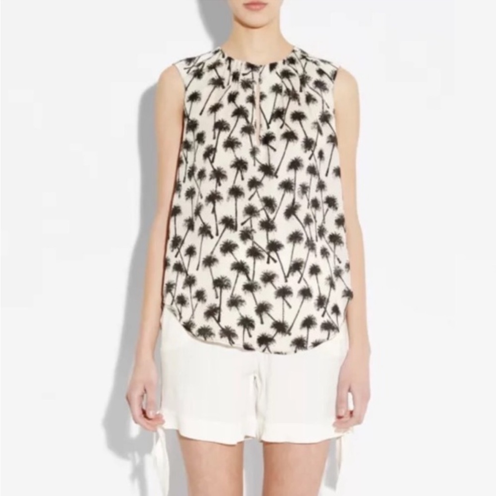L'AGENCE XS Cali Palm Tree Print Sleeveless Blouse